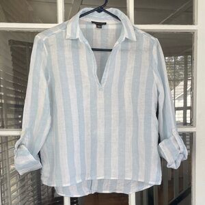 Saks Fifth Avenue 100% Linen Top Popover Striped Women’s Small